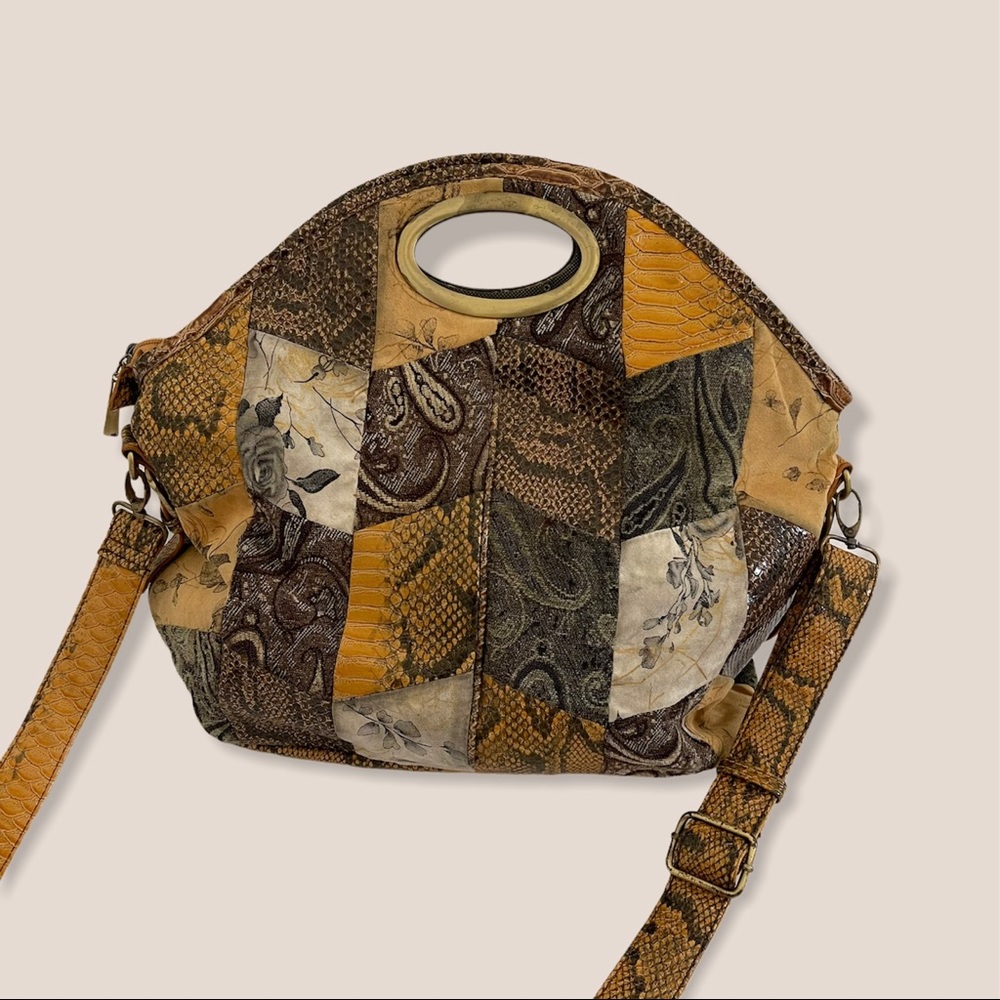 Vintage Handmade Python And Fabric Patchwork Bag - image 3
